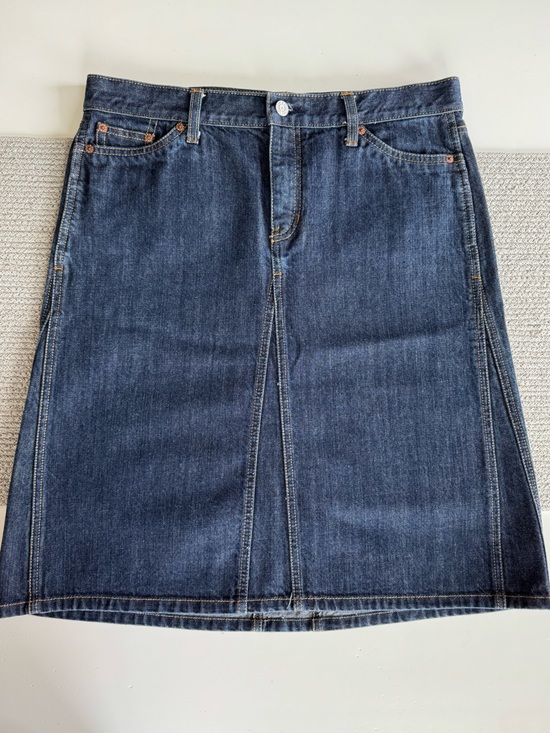 GAP Dresses & Skirts - GAP Dark Indigo Blue Rinse Cotton Denim A Line Midi Jean Skirt Sz 10